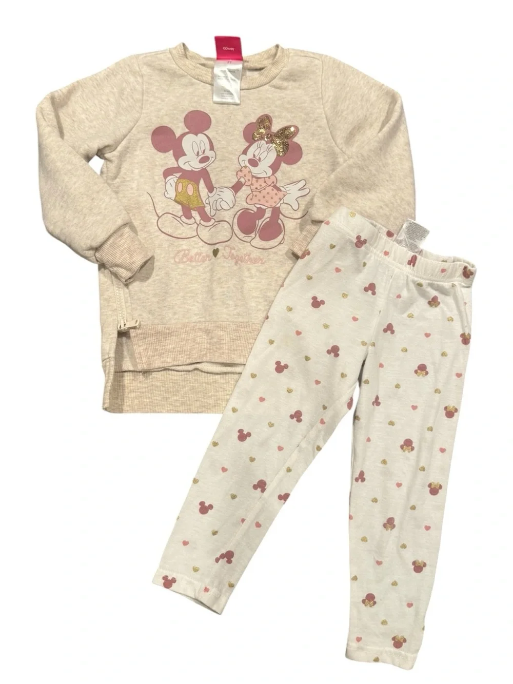 Disney Mickey & Minnie Mouse Girls 2-Piece Outfit Set Sweatshirt Leggings 3T
